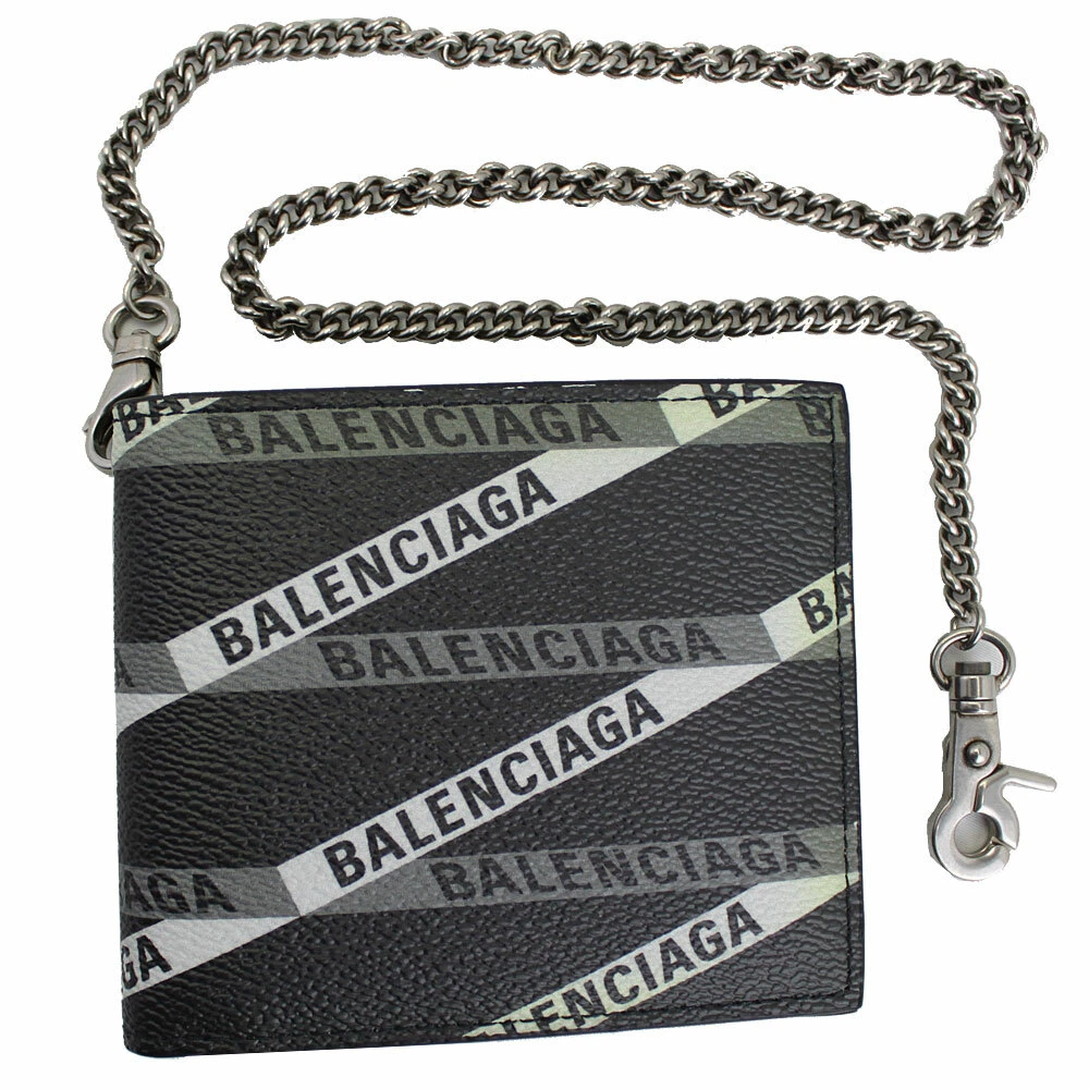 BRAND NEW BALENCIAGA MENS BLACK LEATHER BIFOLD CHAIN WALLET 504933