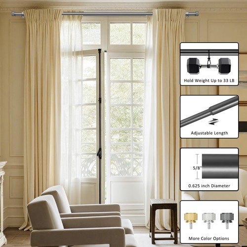5/8" Diameter Adjustable Double Drapery Curtain Rod w/ Poignee Finial - Picture 10 of 24