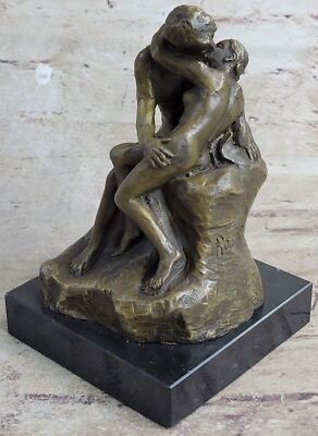 Hand Made Romantic Couple Kiss by French Artist Rodin Genuine Bronze Sculpture