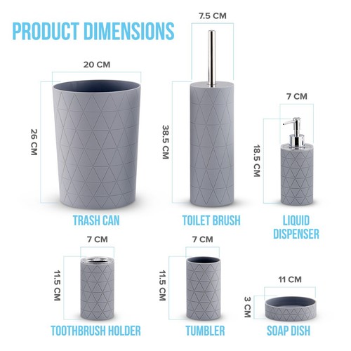 Practical 6pc Bathroom Accessories Set Bin Soap Dispenser Toothbrush Tumbler - Picture 9 of 16