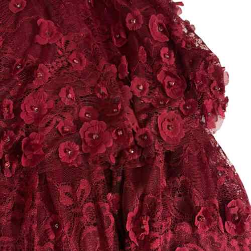 Mac Duggal Gown Dress Tiered Floral Embellished V Neck Deep Red Size 2 - 第 8/16 張圖片