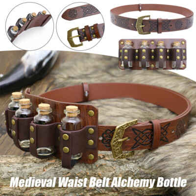 Medieval Retro  Alchemy Potion Bottles Embossed Waist Belt PU Cosplay Props