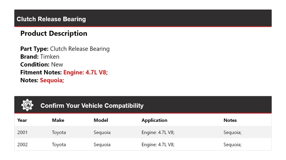 Cojinete de liberación de embrague Timken para Toyota Sequoia 2001-2002 4,7 L V8 Foto 2 de 4