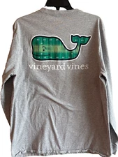 VINEYARD VINES MEN'S GRAY LONG SLV FOOTBALL FIELD YARD LINE GRAPHIC T-SHIRT SZ L