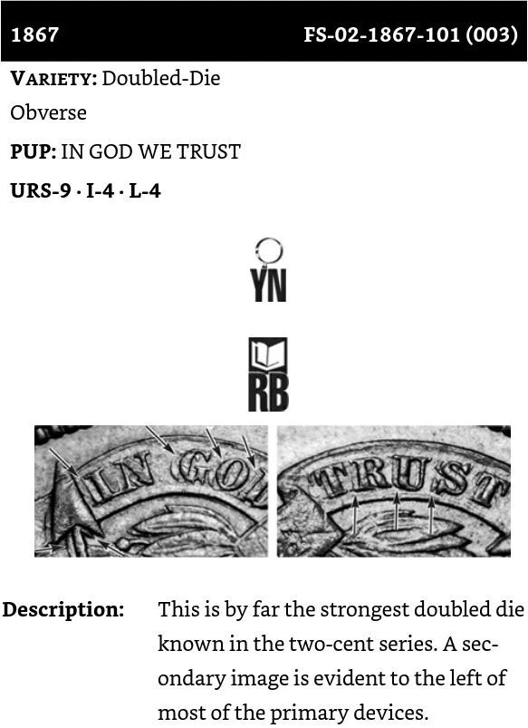 1867 ANACS VG 10 DDO (Doubled Die Obverse) FS-101 Die 1 Two Cent Piece - Image 3 of 3