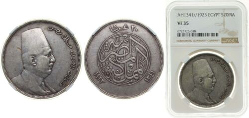Egypt AH 1341 (1923) 20 Piastres Silver (.833) NGC VF