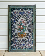 20" x 33.75" Flower in Vase Tiffany Style stained glass Jeweled window panel
