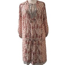 Ulla Johnson Silk Semi-Sheer Mini Dress Paisley Print Tassel Neck Red/Gray Sz S