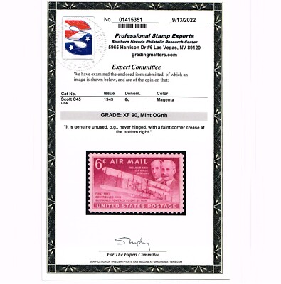 EXCELLENT GENUINE SCOTT #C45 MINT OG NH BRIGHT CARMINE PSE CERT GRADED ...
