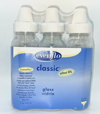 Evenflo Baby Bottles Glass Classic 8 oz 3 Pack Slow Flow Custom Flow