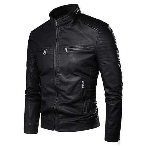 Men Leather Jacket PU Leather Jacket Causal Vintage New Biker Men Autumn Jacket - Picture 14 of 14