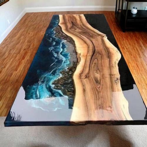 ocean table wooden handmade resin river farmhouse furniture