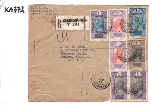 France Cols GUINEA AOF Cover *KISSIDOUGOU* Registered 1937 London KA372 - Picture 5 of 12