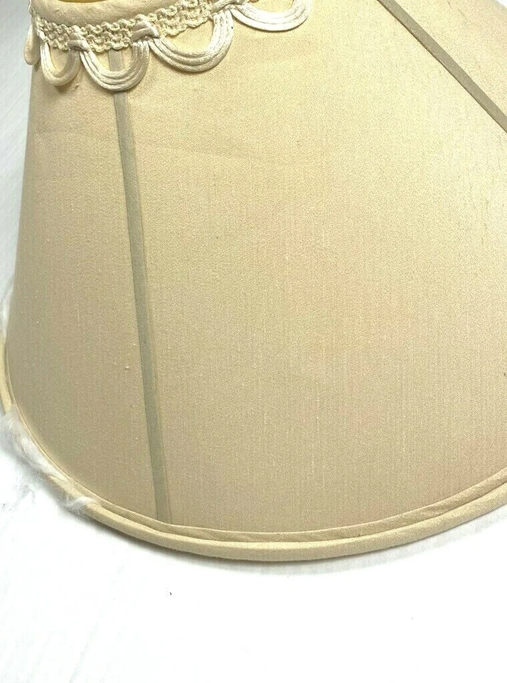 Pantalla de Seda Quoizel Años 60 De Colección Rara Bronceada Beige Imperio Grande Intrincada Retro Foto 4 de 4