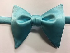 Handmade Blue Satin Bow tie Vintage style 70 s Bowtie Pre-tied Adjustable