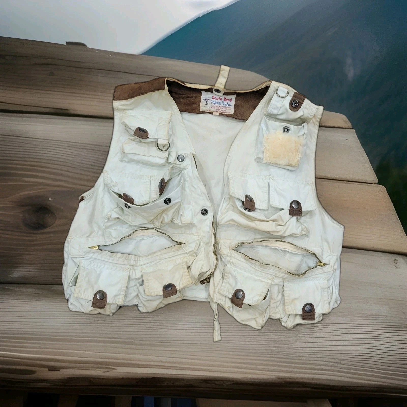 Vntg South Bend Imperial Coachman Fly Fishing Cropped Vest Utility Small