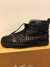 Christian Louboutin Strass Men  s Black Leather Studded High Top Sneakers 10