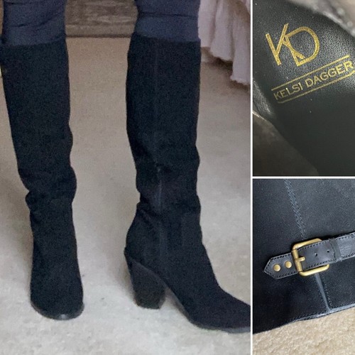 Kelsi Dagger $225 Women's Black Suede Knee-High Boots 7 EUC
