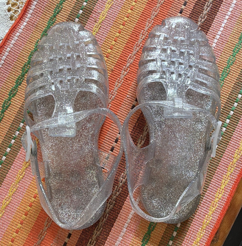 Sun Jellies Meduse Girls Size 4 Clear Silver Glitter Jelly Fisherman Sandals