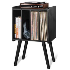 2BHOME Wooden LP Record Player Stand with 4 Cabinets, Holds up to 100 Vinyls, Me