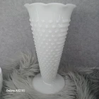 Vintage White Milk Glass Hobnail Large Vase Tall Footed 9.5" Tall