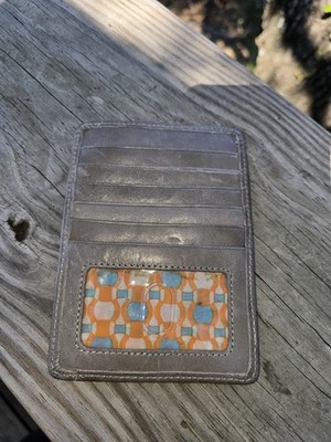 HOBO Euro Slide Wallet Card Stacker ID Case Leather Zip Gray Orange 