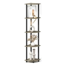 Furinno TURN-N-TUBE 5-Tier Corner Display Rack Shelving Unit Grey Oak