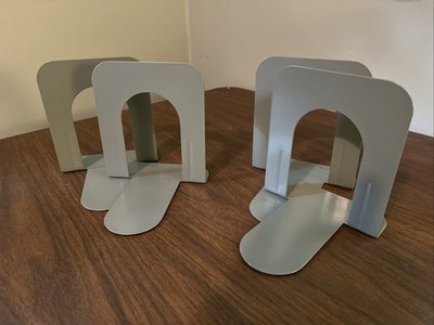 Public Library Metal Book Ends Art Deco Steel 5.5'' Tall Vintage Set Of 4