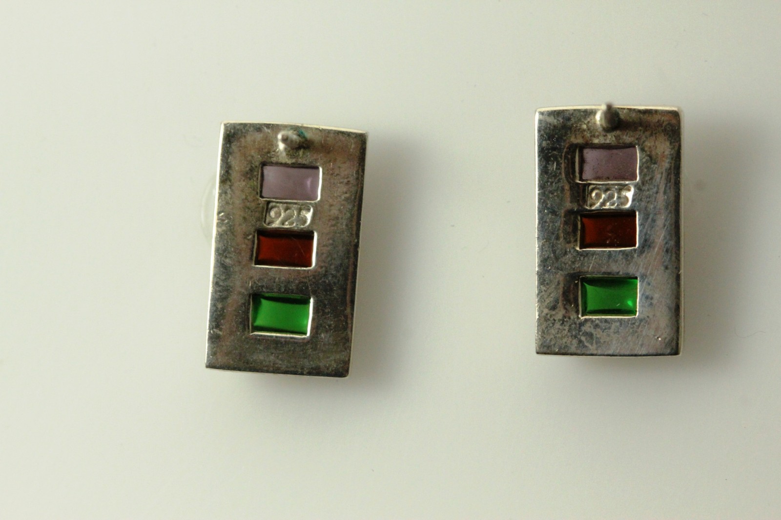 Sterling Silver 925 Rectangle Shaped Earrings Wit… - image 10