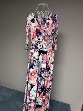 Pink Blush Multicolor Floral Wrap Maxi Dress V-Neck 3/4 Sleeve Women