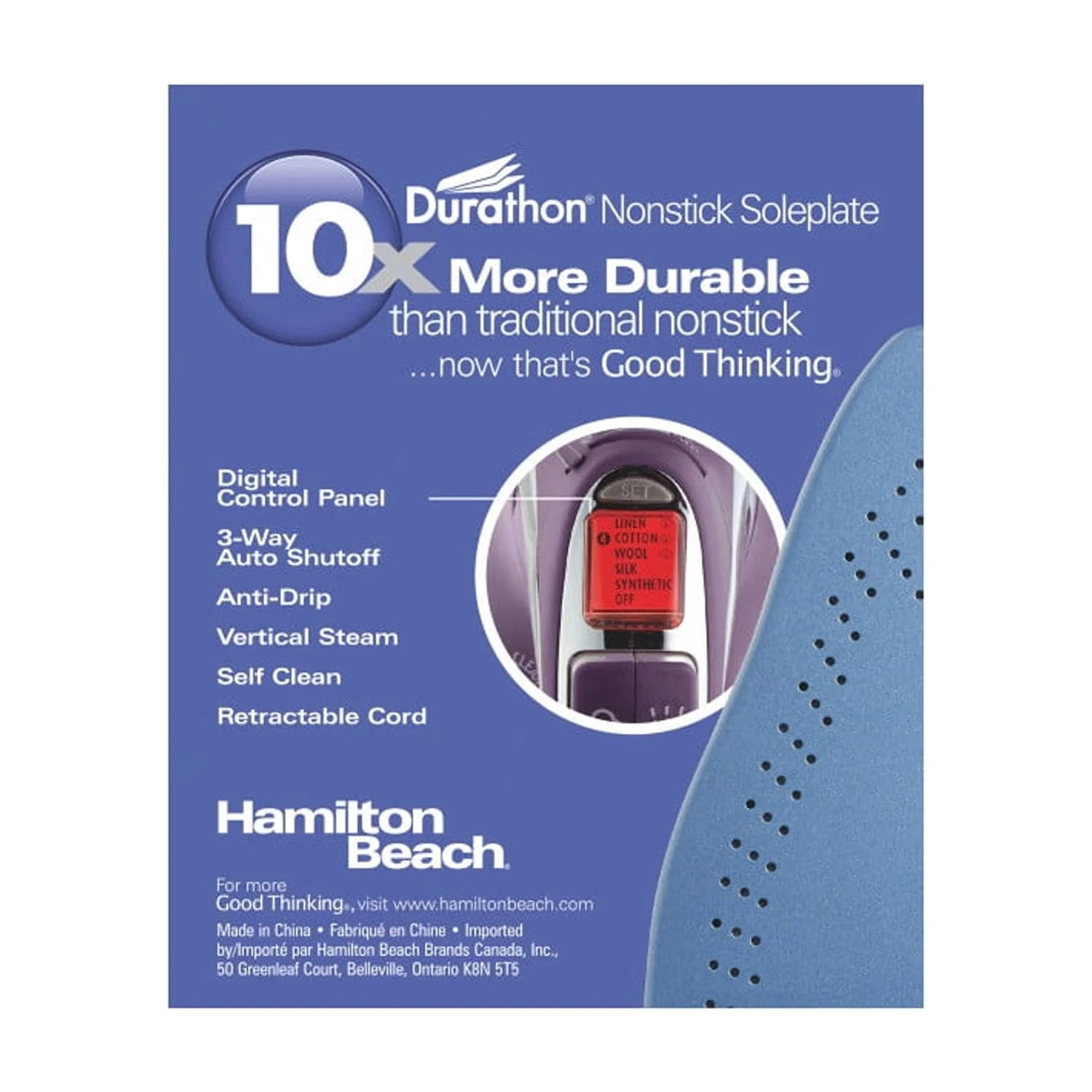 Hamilton Be ach Durathon Digital Retractable Cord Iron, Purple