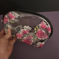 Victoria's Secret Rosa Floral Bolso de Mano Cosméticos Bolso con Cremallera Rosa Transparente Raro