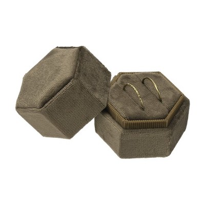 2 Slot Ring Box, Velvet Hexagon Jewelry Rings Holder Small Ring, Coffee