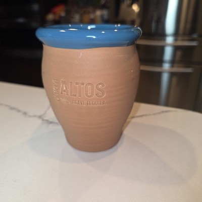 Olmeca Altos 100% Agave Tequila Terra Cotta Pottery Cantaritos Cup Mug Glass 4.5