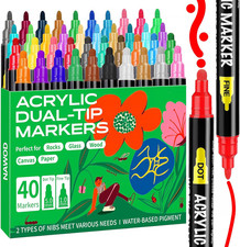 NAWOD 40 Acrylic Paint Pens, Dual Tip Acrylic Markers, with Fine and Dot Tip, Fa