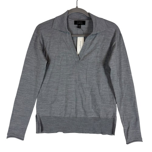 Banana Republic Sweater Womens XXS Gray Collared V Neck Merino Wool Pullover