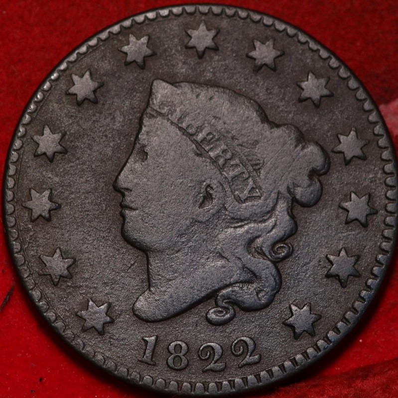 1822 Philadelphia Mint Copper Coronet Head Large Cent