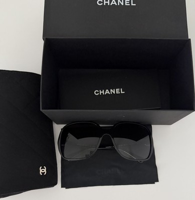 小物 Chanel Sunglasses CHANEL Oversized Black Shell Acetate Women's Sunglasses Gradient