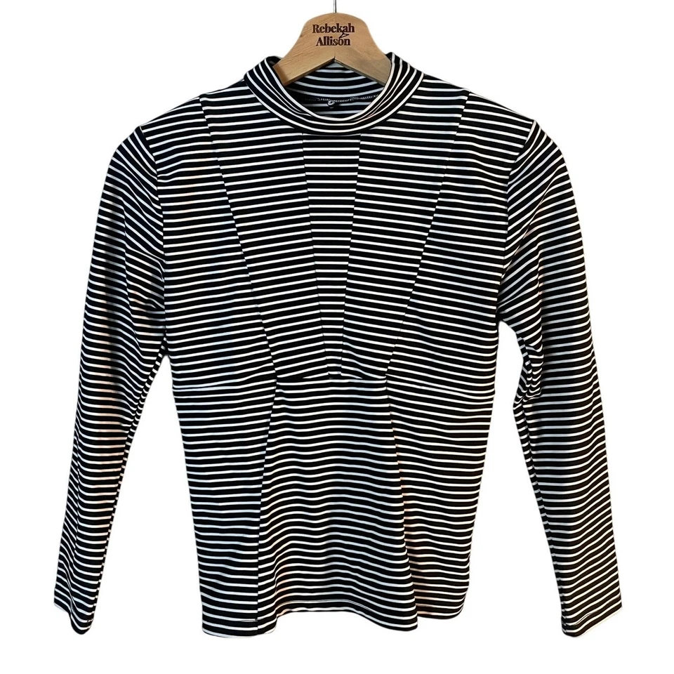 Top de natación Mikoh Lowers protección contra erupciones manga larga rayas blancas y negras talla pequeña usado en excelente estado Foto 4 de 4