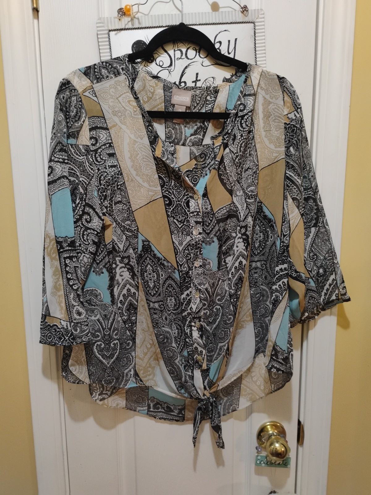 Chico 2 Sheer, Patterned, Button Up, Bottom Ties,… - image 1