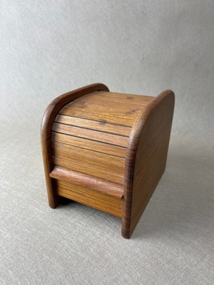 Vintage Teak Roll Top Disc Holder MCM Desk Storage by AAA Thailand