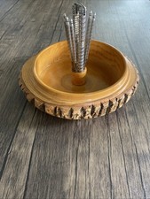 Vintage 8" Wood Nut Bowl with Cracker and 6 Picks ~ Rustic Tree Bark