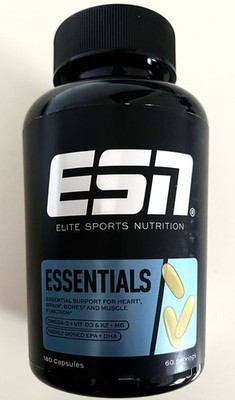 ESN ESSENTIALS Elite Sports Nutrtion - 180 Kapseln Omega-3 , VIT D3+K2 - NEU+OVP