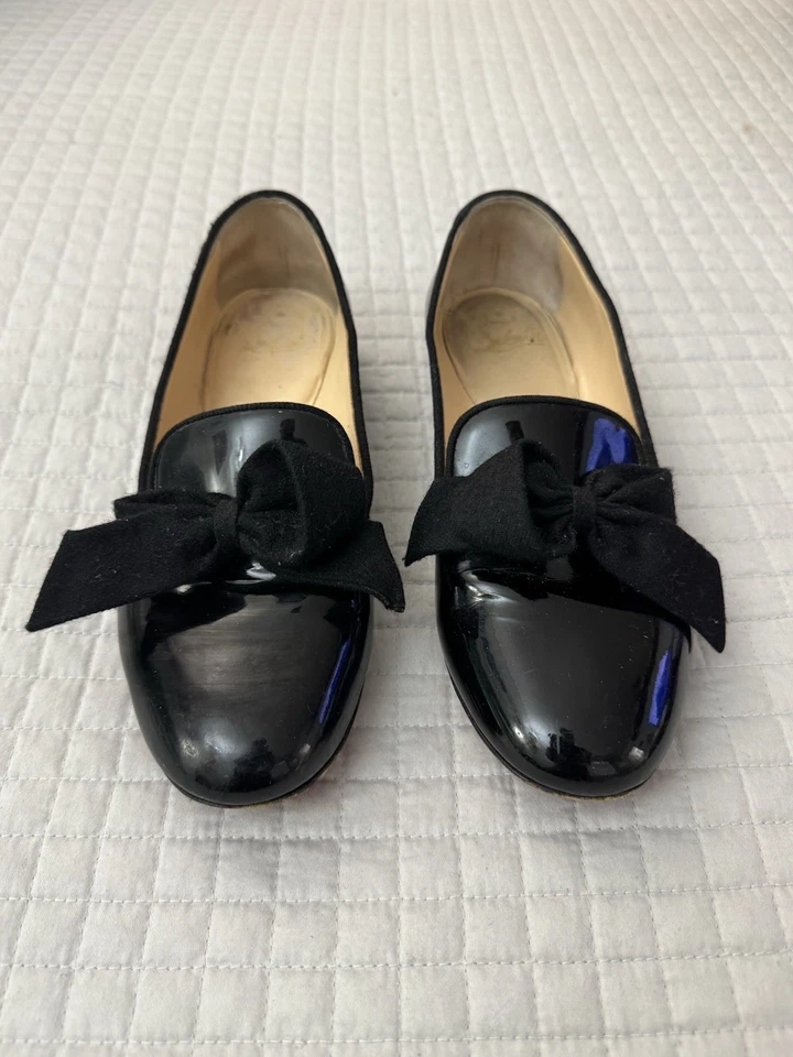 CHRISTIAN LOUBOUTIN Bailarina Tachonada Lazo Plano Negro Zapatos 37.5 Correr Pequeño EE. UU. 6.5 Foto 3 de 4