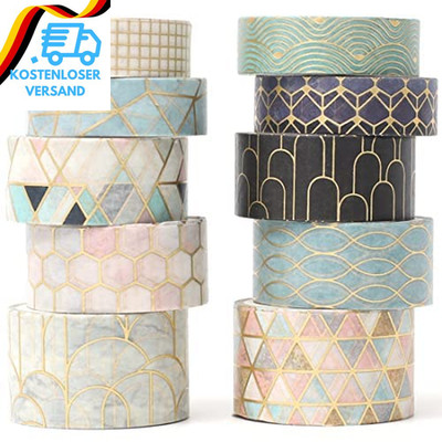 YUBX 10 Rollen Washi Tape Set Masking Tape Goldene Folie Dekoratives Papier-Kleb