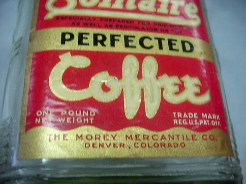 Small Solitaire Morey Mercantile Denver Colorado Glass Coffee Jar Horse Lid Labe - Picture 4 of 11