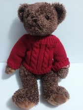 FAO Schwarz Brown Teddy Bear Wearing Red Sweater Plush Stuffed Animal 15"