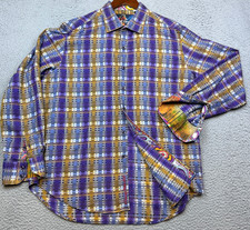 Robert Graham Shirt Mens XL Abstract Plaid Button Up Flip Cuff Long Sleeve