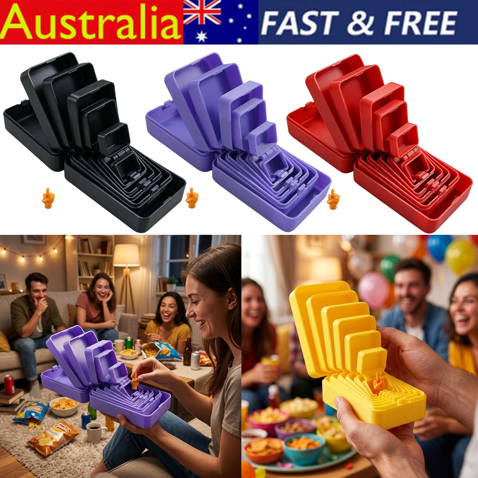 6 Layer Nesting Surprise-Box with Middle Finger Statue Hinged Prank Gag Gift Box