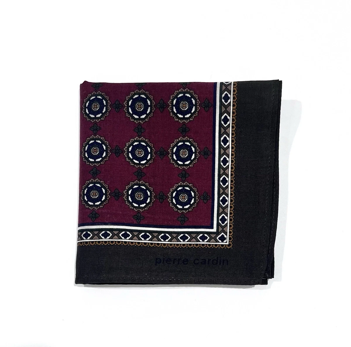 MEN HANDKERCHIEF PIERRE CARDIN RED GEOMETRIC COTTON VTG ART SQUARE 17.5”